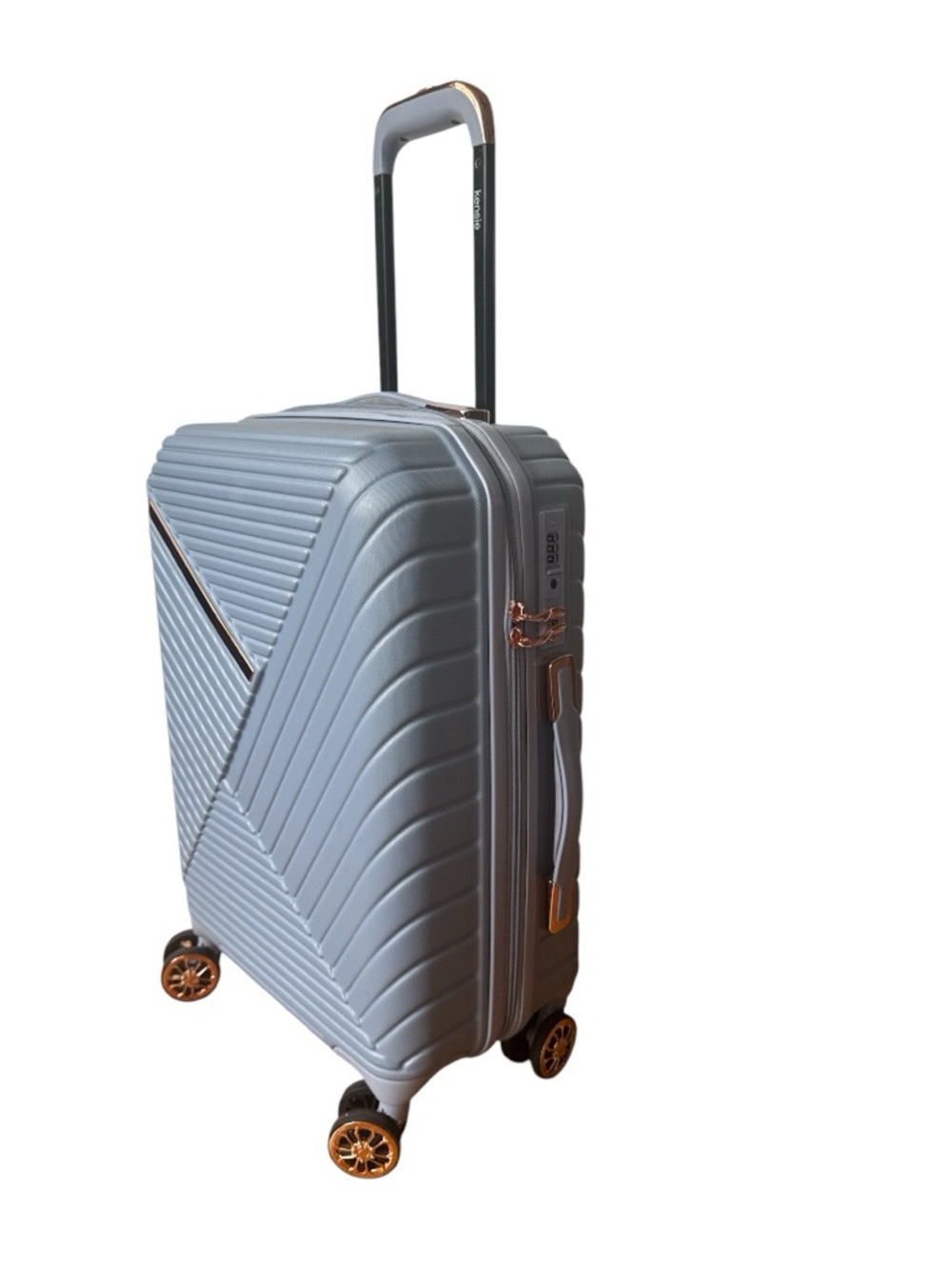 Kensie Hardside Carry-On Spinner Luggage in Light blue with Rose Gold Accents